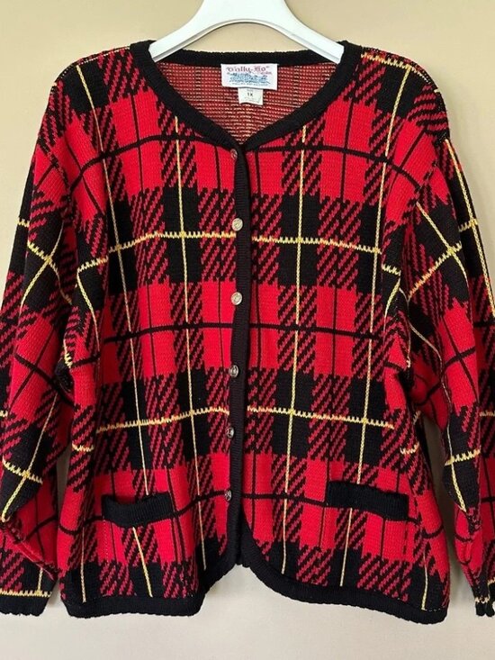 Tally Ho Sweaters - Tally-Ho Vintage 90s Red Plaid Holiday Sweater, 1X